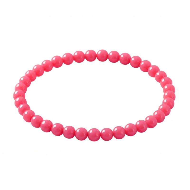 Coral 6mm Beaded Bracelet with Glossy Acrylic Beads, Handmade Summer Colour Jewellery