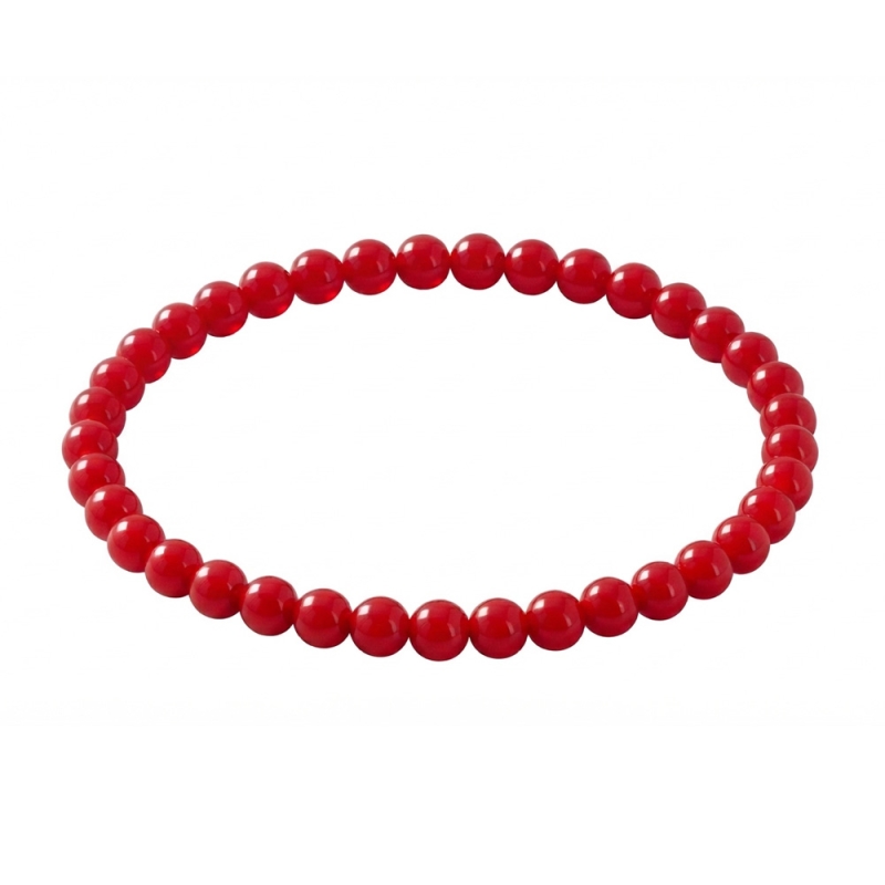 Red 6mm Beaded Bracelet with Glossy Acrylic Beads, Handmade Red Jewellery