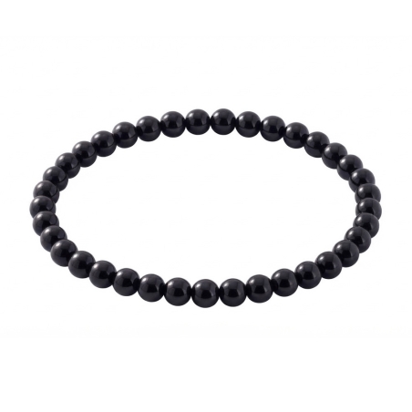 Black 6mm Beaded Bracelet with Glossy Acrylic Beads, Handmade Minimalist Black Jewellery