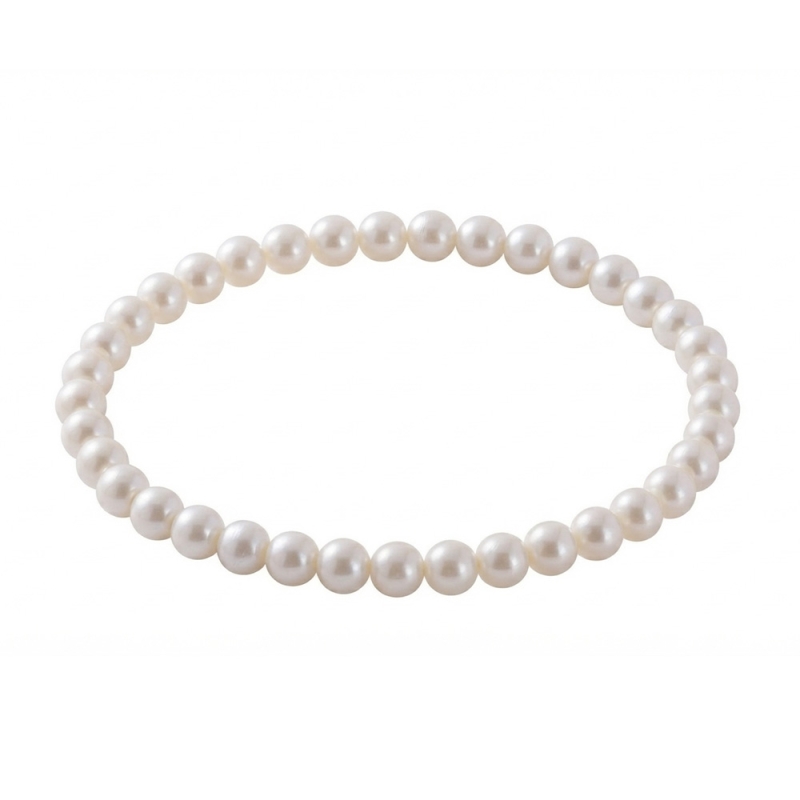 White Pearl 6mm Beaded Bracelet with Pearlescent Acrylic Beads, Handmade Elegant Jewellery