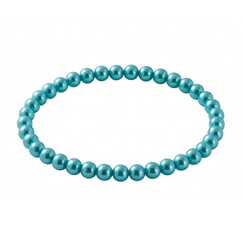 Turquoise Pearl 6mm Beaded Bracelet with Blue-Green Pearlescent Acrylic Beads