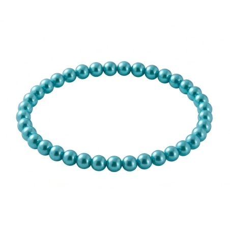 Turquoise Pearl 6mm Beaded Bracelet with Blue-Green Pearlescent Acrylic Beads