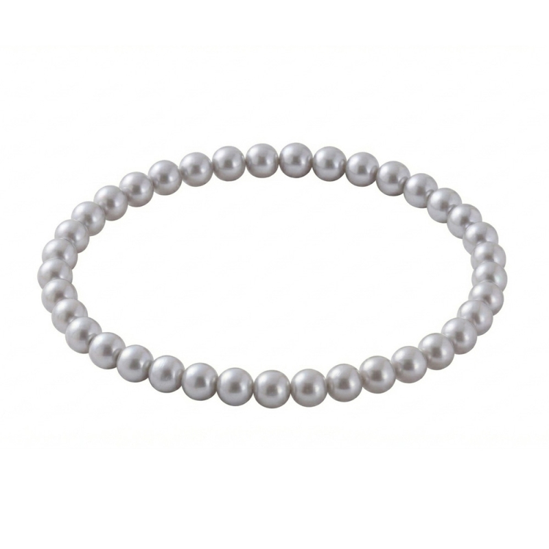 Silver Pearl 6mm Beaded Bracelet with Silver-Toned Pearlescent Acrylic Beads