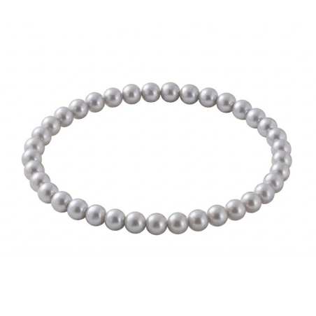 Silver Pearl 6mm Beaded Bracelet with Silver-Toned Pearlescent Acrylic Beads