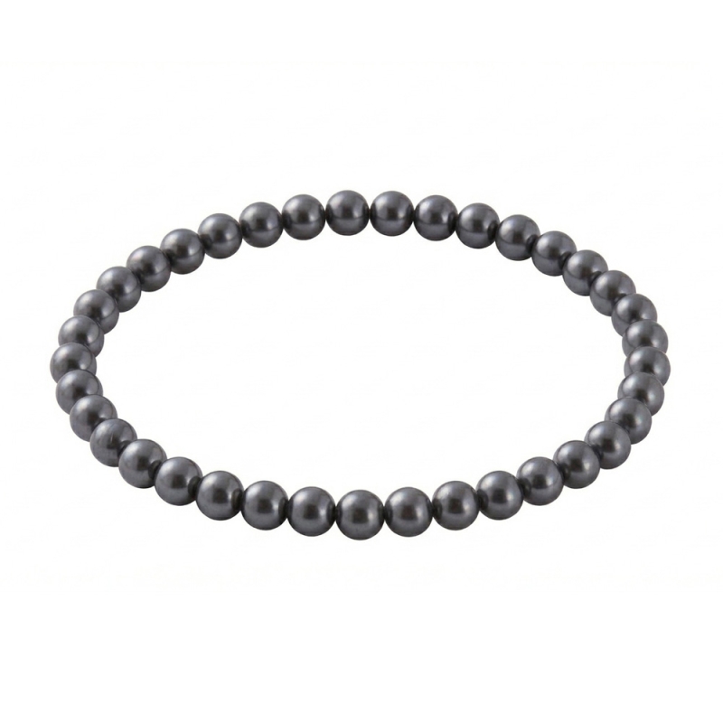 Gunmetal Pearl 6mm Beaded Bracelet with Dark Grey Pearlescent Acrylic Beads
