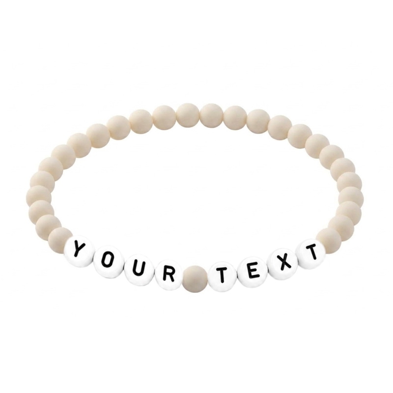 Soft Ivory Matte personalised 6mm acrylic bead bracelet with custom name lettering, handmade elastic jewellery