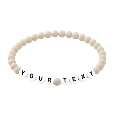 Soft Ivory Matte personalised 6mm acrylic bead bracelet with custom name lettering, handmade elastic jewellery