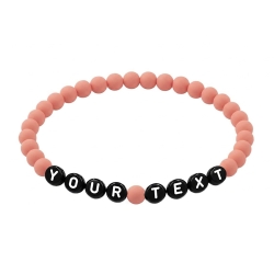 Muted Salmon Matte personalised 6mm acrylic bead bracelet with custom name lettering and warm salmon-coloured matte beads