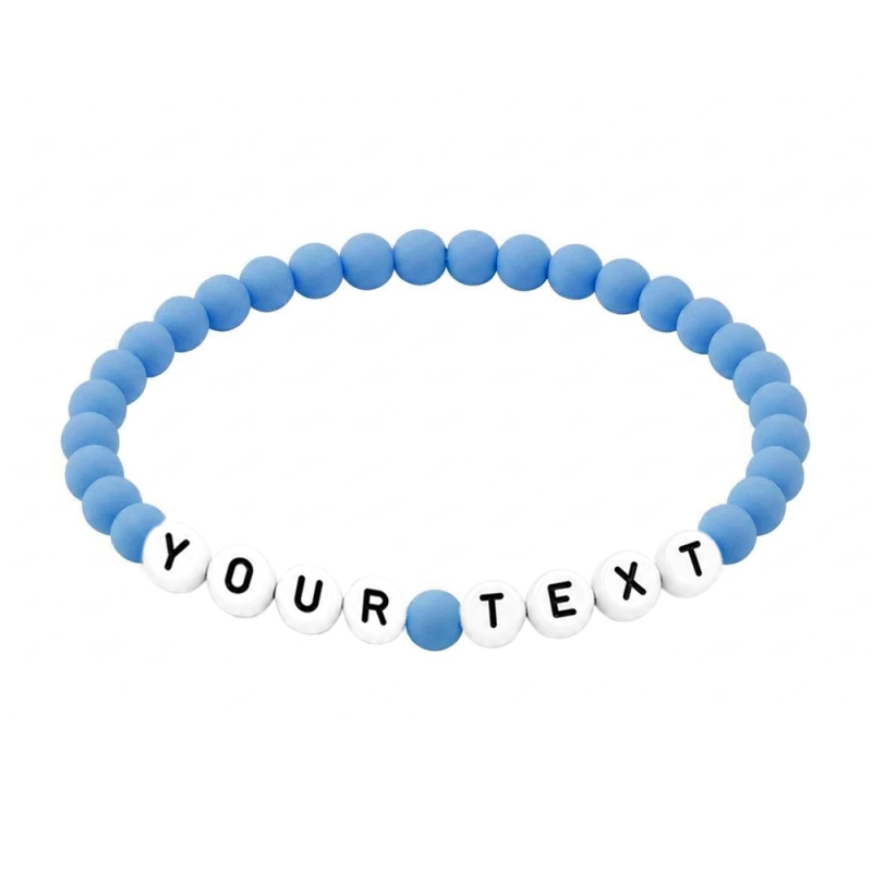 Pastel Blue Matte personalised 6mm acrylic bead bracelet with custom lettering and soft pastel blue matte beads