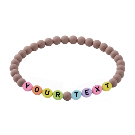 Taupe Matte personalised 6mm acrylic bead bracelet with custom lettering and neutral taupe matte beads