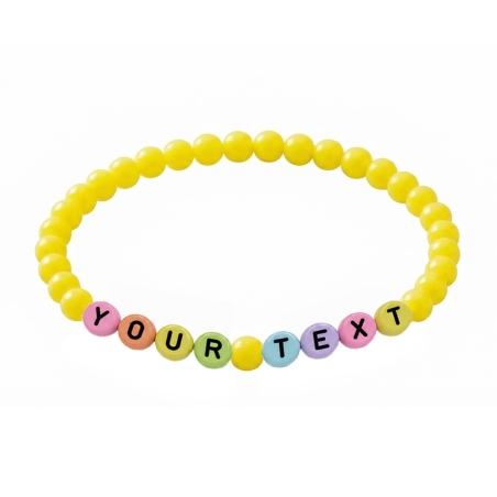Yellow personalised 6mm acrylic bead bracelet with glossy yellow beads and custom lettering